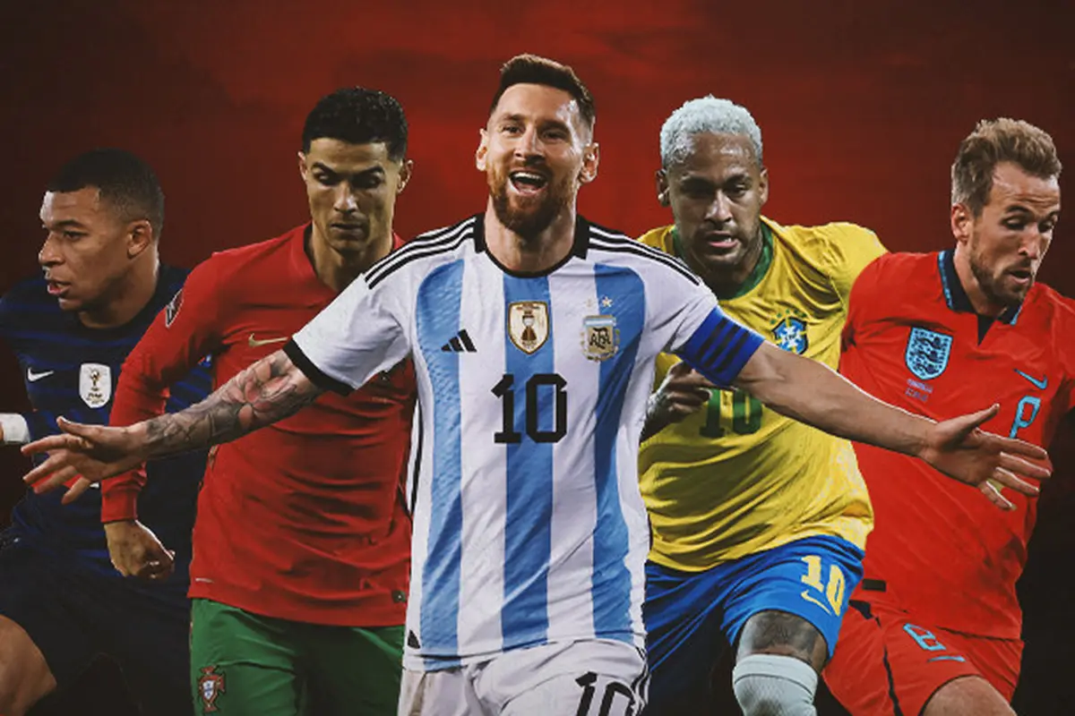 Ilustrasi - Lionel Messi, Harry Kane, Kylian Mbappe, Neymar, Cristiano Ronaldo Piala Dunia 2022