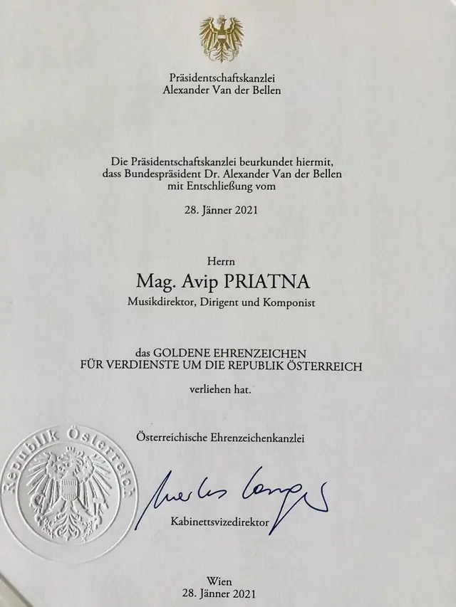 Raih Penghargaan dari Pemerintah Austria, Avip Priatna Makin Semangat Kembangkan Musik Klasik dan Paduan Suara
