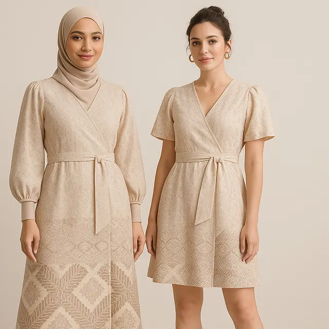 Model Dress Batik Brokat Kimono Lengan Puff 2025/Ilustrasi oleh AI