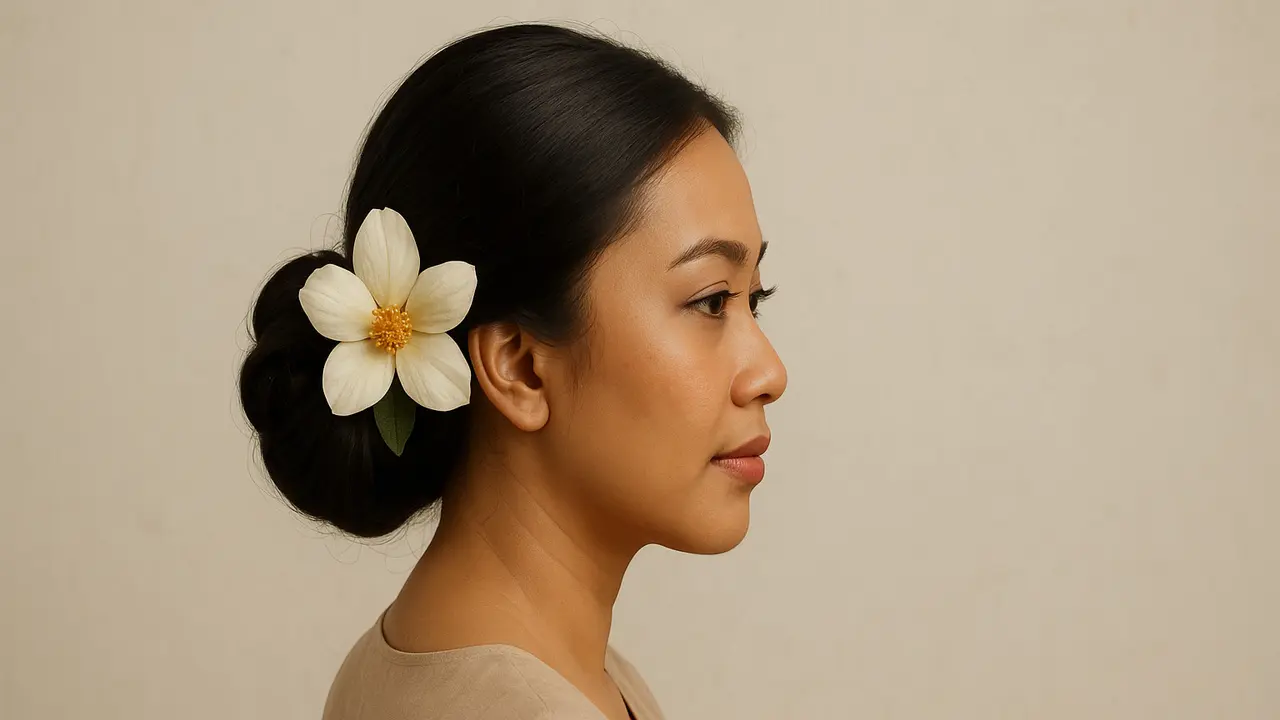 Model Rambut Sanggul Sederhana dengan Aksen Bunga untuk Rayakan 17 Agustus 2025 Kemerdekaan HUT RI ke-80/Ilustrasi AI