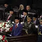 Presiden Joko Widodo (Jokowi) menyampaikan Pidato Kenegaraan pada Sidang Tahunan MPR 2018 di Gedung Nusantara, Senayan, Jakarta, Kamis (16/8). Sidang ruitn ini dilaksanakan jelang perayaan Hari Kemerdekaan Republik Indonesia. (Liputan6.com/Johan Tallo)