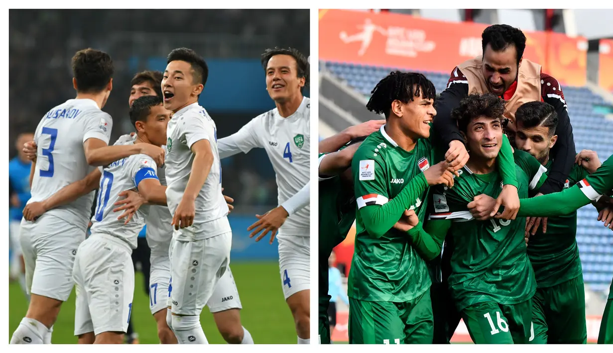 Dua tim yang menyingkirkan Timnas Indonesia U-20 di Grup A Piala Asia U-20 2023, Uzbekistan dan Irak memastikan lolos ke Piala Dunia U-20 2023 di Indonesia setelah menapakkan kakinya di babak semifinal. Uzbekistan yang berstatus juara Grup A lolos ke semifinal setelah menyingkirkan Australia pada babak perempatfinal, Sabtu (11/3/2023) lewat adu tendangan penalti 5-4 setelah hingga babak perpanjangan waktu skor masih sama kuat 1-1. Sementara runner-up Grup A, Irak lolos ke babak empat besar setelah sukses mempecundangi Iran 1-0 lewat gol penentu Ali Jasim Elaibi di masa injury time babak kedua. (Kolase AFC)