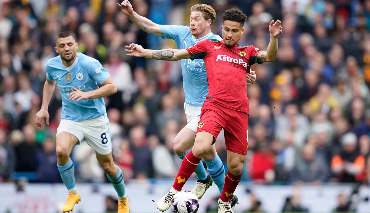 Gol penutup kemenangan The Citizens dicetak oleh Julian Alvarez pada menit ke-85. (AP Photo/Dave Thompson)