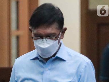 Mantan Menteri Komunikasi dan Informatika (Menkominfo) Johnny G Plate mengikuti sidang putusan atas kasus korupsi BTS 4G di Pengadilan Tipikor, Jakarta, Rabu (8/11/2023). (Liputan6.com/Herman Zakharia)
