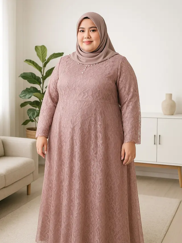 7 Rekomendasi Gamis Brokat untuk Orang Gemuk, Tampil Anggun dan Nyaman Dipakai