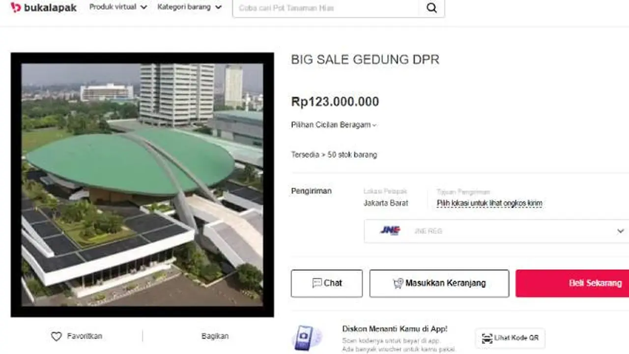 Gedung DPR Beserta Isinya Dijual di E-commerce. Dok: tangkapan layar dari laman Bukalapak