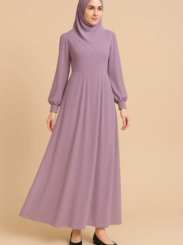 Gamis Bahan Flowy dengan V-Neck (chatgpt)