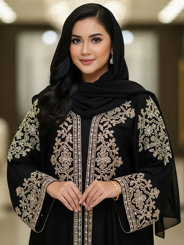 Gamis Abaya Dubai dengan Detail Premium (Image by Gemini AI)