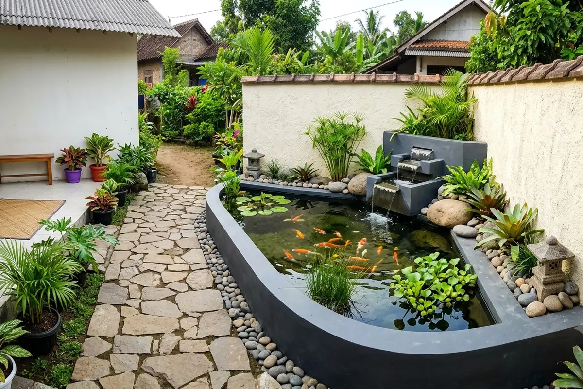 Inspirasi Kolam Sudut Berbentuk Segitiga dengan Desain Minimalis yang Bikin Halaman Kecil Terasa Luas