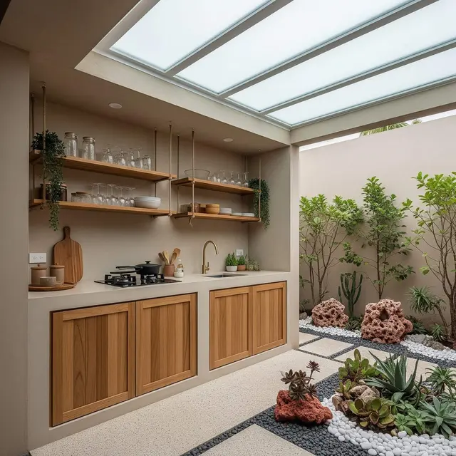 Dapur Semi Outdoor 2,5x2 Meter Rumah Type 45 dengan Skylight dan Taman Samping