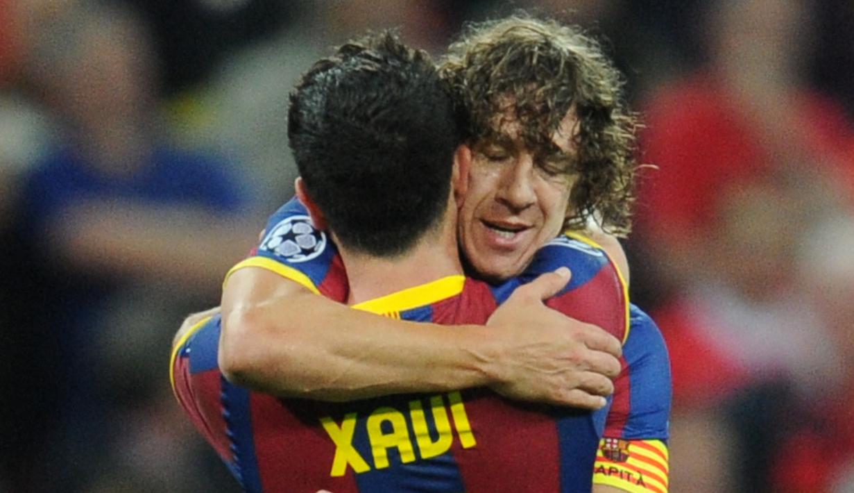 Xavi ditunjuk sebagai kapten Barcelona seiring dengan pensiunnya Carles Puyol di tahun 2014. Di bawah kepemimpinannya, Blaugrana sukses meraih trofi LaLiga, Copa del Rey, dan Liga Champions Eropa musim 2014/2015. (Foto: AFP/Franck Fife)
