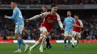 Gabriel Martinelli mencetak gol tunggal kemenangan Arsenal atas Manchester City pada laga pekan kedelapan Premier League di Stadion Emirates, Minggu (8/10/2023) malam WIB. (AFP/Adrian Dennis)