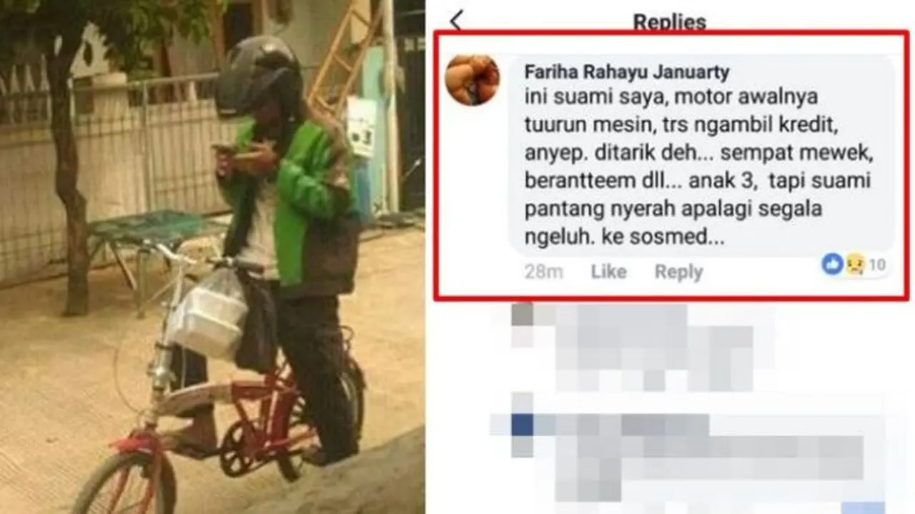 Kisah di balik driver ojek online kerja pakai sepeda ini bikin haru (foto: Twitter/@qitmr)