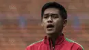 1. Gelandang Timnas Indonesia, Septian David Maulana, menangis saat lagu Indonesia Raya berkumandang. (Bola.com/Vitalis Yogi Trisna)