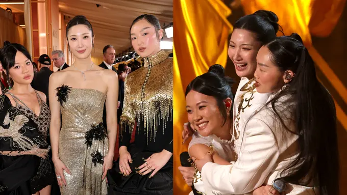 Tampilan Matching Demon Hunters EJAE, Audrey Nuna, dan Rei Debut di Oscar 2026, dari Serba Emas hingga Putih