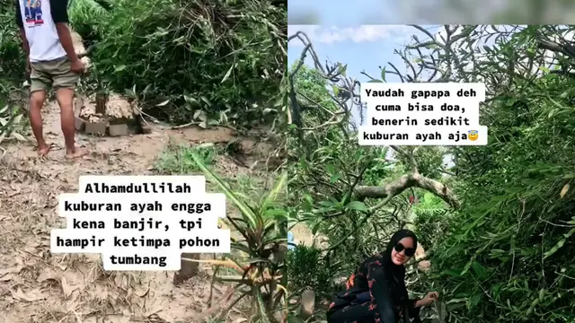 Seorang anak ziarah ke makam ayahnya