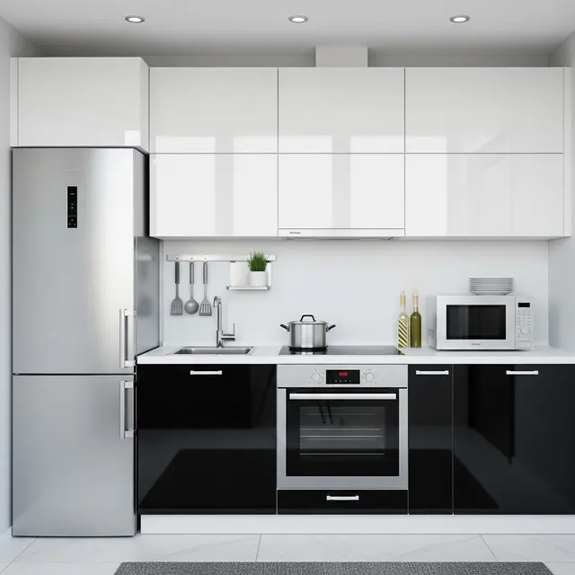 Dapur Minimalis Modern Hitam Putih di Rumah Tipe 36