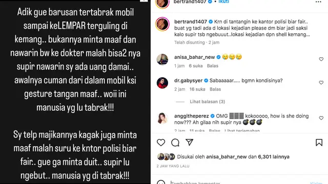 Bertrand Antolin Emosi, Adiknya Ditabrak Mobil Malah Ditawari Uang Damai oleh Sopir