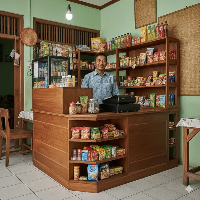 Ide Desain Kasir Warung Kecil Modern. Gemini
