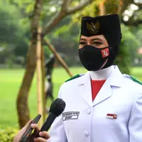 Qyara Maharani Putri, anggota Paskibraka dari Provinsi Jawa Barat yang lahir di Jakarta, 18 Desember 2004  (Photo Biro Pers Sekretariat Presiden