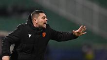 Pelatih Bulgaria, Aleksandar Dimitrov, bereaksi selama pertandingan kualifikasi Piala Dunia FIFA 2026 zona Eropa antara Bulgaria dan Georgia di stadion Vassil Levski, Sofia, pada 18 November 2025. (AFP/Nikolay Doychinov)