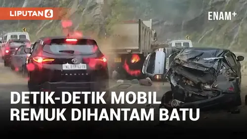 VIDEO: Tertimpa Longsoran Batu Besar, Mobil Hancur Hingga Tak Berbentuk