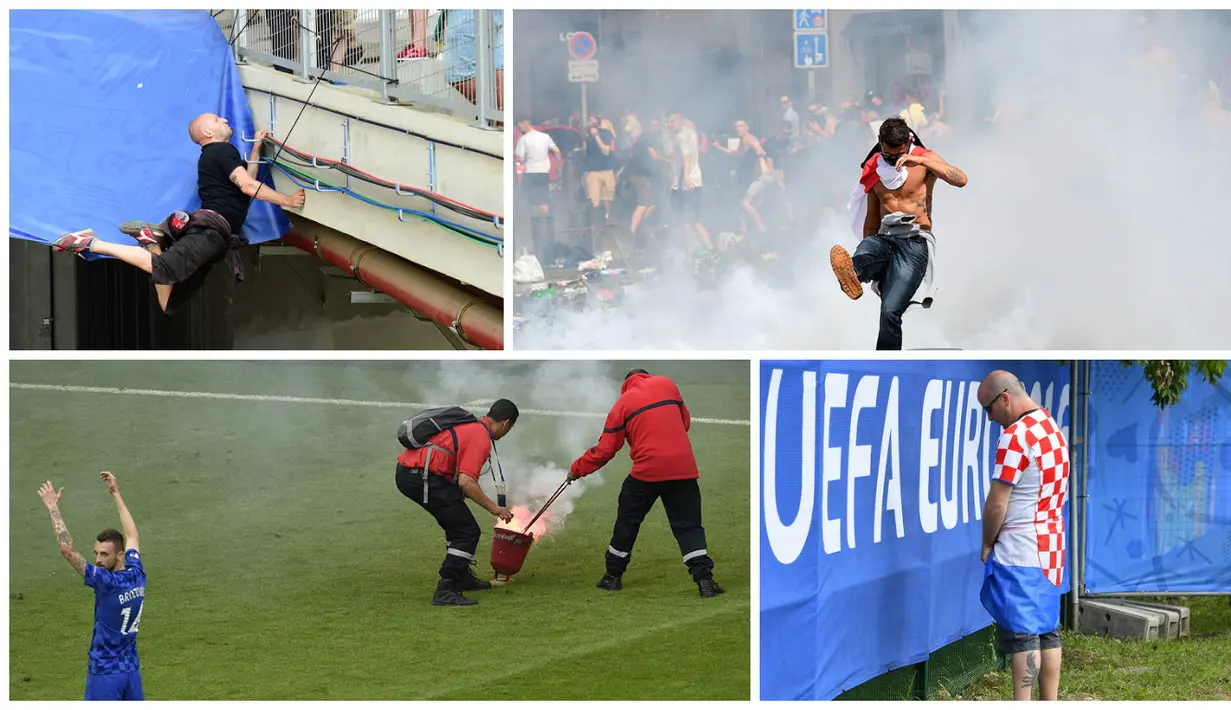 Mulai dari menyalakan suar hingga bentrokan, menjadi sebagian dari tujuh aksi memalukan yang dilakukan para suporter saat Piala Eropa 2016. (AFP)