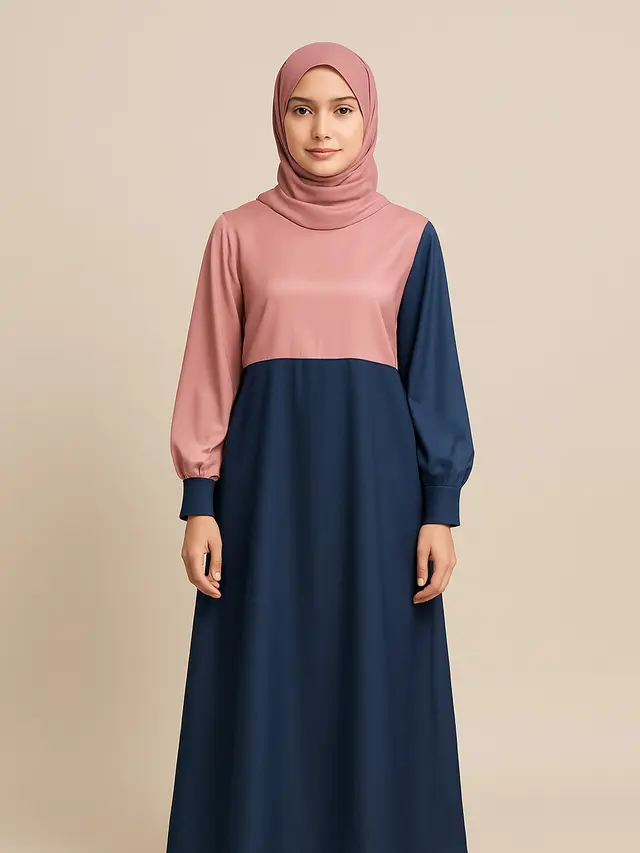 Gamis Polos Kombinasi Bahan