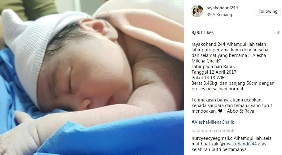 Raya Kohandi melahirkan anak pertama [foto: www.instagram.com/rayakohandi244]