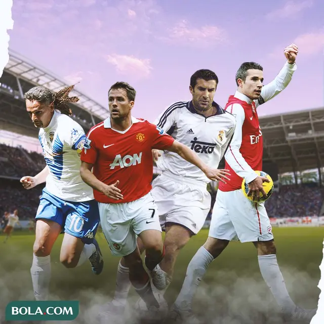 Ilustrasi - Roberto Baggio, Michael Owen, Luis Figo dan dan Robin van Persie