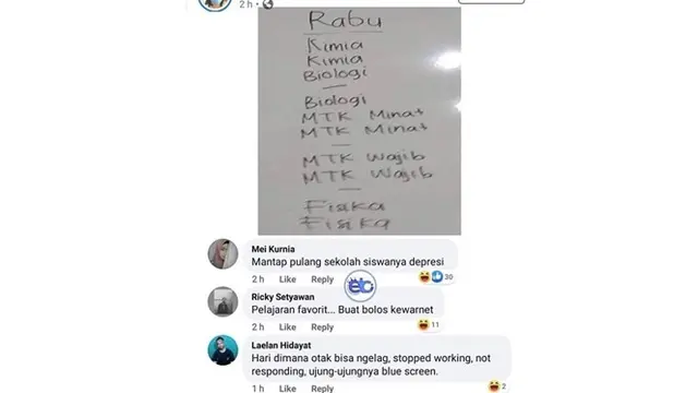 5 Potret Jadwal Pelajaran Sekolah Ini Bikin Tepuk Jidat