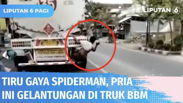Seorang pria di Rembang buat geger warga. Hal ini lantaran ia nekat melakukan aksi bergelantungan di bemper truk pengangkut BBM. Satlantas Polres Rembang memastikan pelaku merupakan ODGJ.