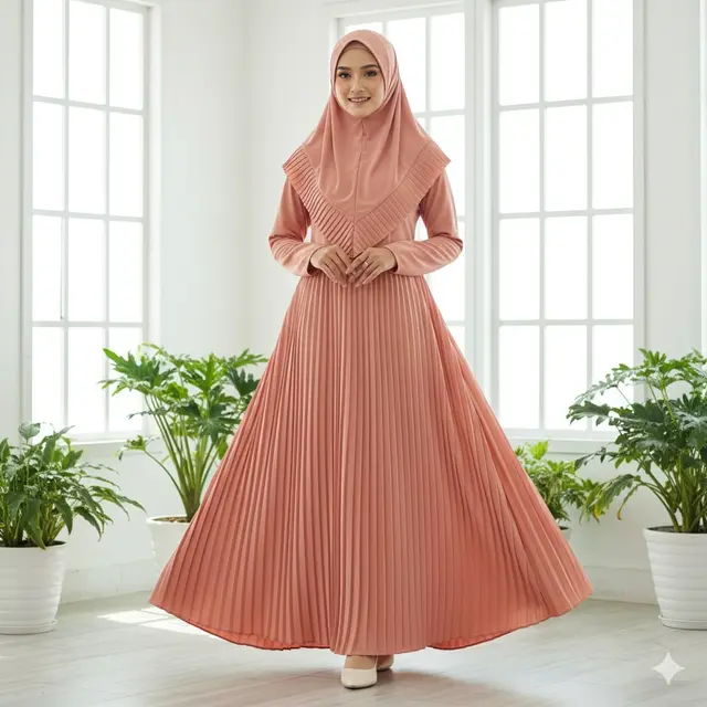 Gamis Flare dengan Detail Plisket