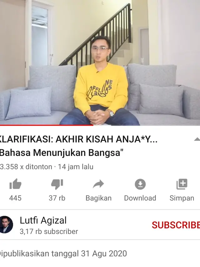 Unggahan Lutfi Agizal. (Foto: YouTube Lutfi Agizal)