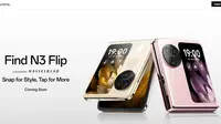 Situs resmi Oppo Indonesia tampilkan Oppo Find N3 Flip, memperkuat tanda-tanda kehadirannya di Indonesia (Tangkapan layar situs Oppo.com)