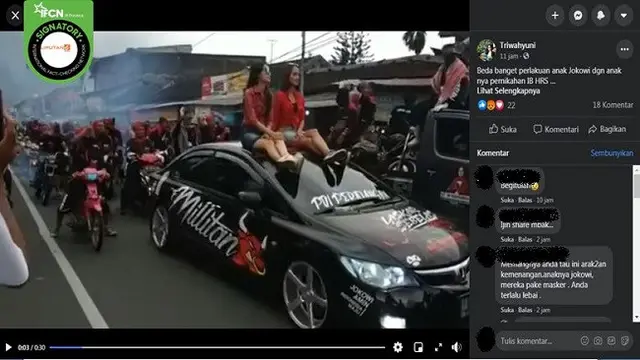 Gambar Tangkapan Layar Video yang Diklaim Konvoi Pendukung Gibran Usai Menang Pilkada Solo 2020 (sumber: Facebook)