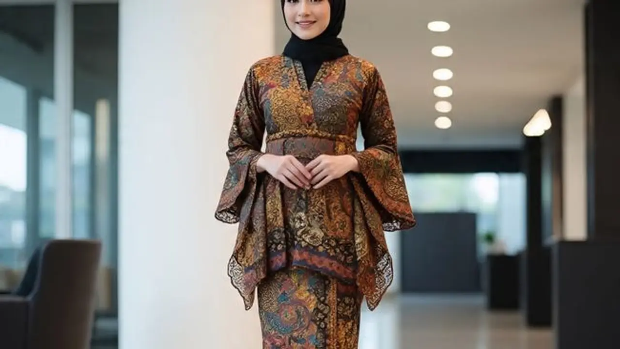 Ilustrasi Batik Brokat Kombinasi Lengan Kimono (Sumber Gambar: AI)