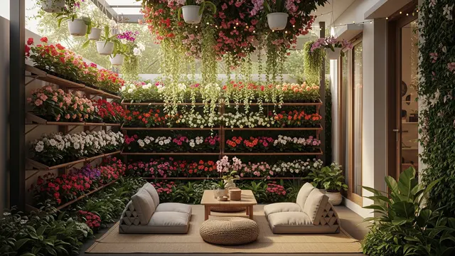 Teras Lesehan Menghadap Kebun Bunga