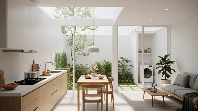 Model Dapur Minimalis dan Ruang Tamu Menyatu Tanpa Sekat/ Ilustrasi AI