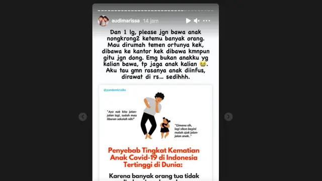 Audi Marissa Geram Lihat Banyak Orangtua Masih Bawa Anak-Anak ke Tempat Ramai di Tengah Pandemi. (instagram/audimarissa)