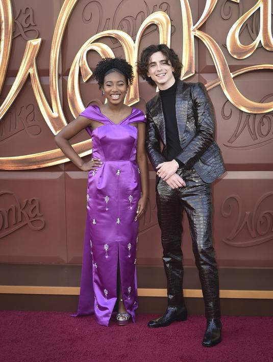 Chalamet juga berbagi sorotan dengan lawan mainnya yang masih muda dan pendatang baru di Hollywood, Calah Lane, yang berperan sebagai Noodle.  (Photo by Richard Shotwell/Invision/AP)