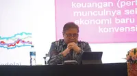 Menteri Koordinator Bidang Perekonomian Airlangga Hartarto dalam Rakernas Asosiasi Pemerintah Kabupaten Seluruh Indonesia (APKASI) di Nusantara Hall II ICE Bumi Serpong Damai, Kamis (20/7/2023). (Dok Kemenko Perekonomian)