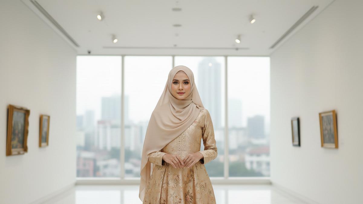 Gamis Batik Brokat Warna Champagne Cocok dengan Kerudung Apa? Ini 7 Rekomendasinya yang Elegan