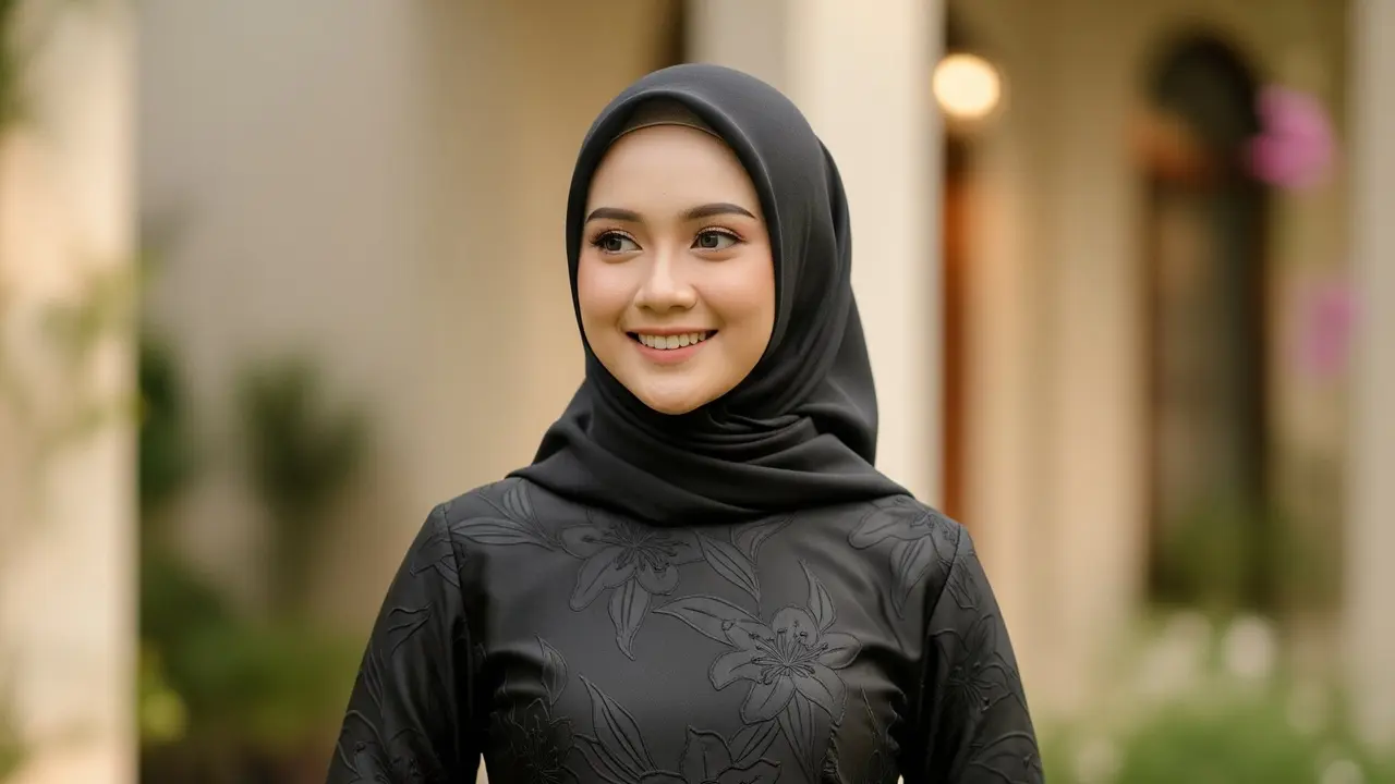 Gamis Sateen Motif Bunga Embos