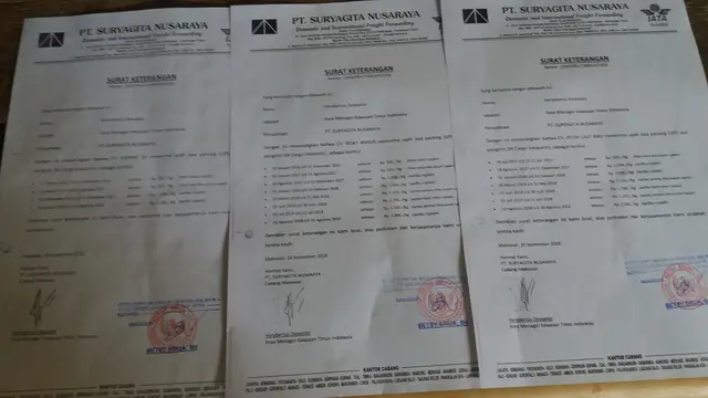 Bukti kerjasama antara PT. SN selaku perusahaan eksportir ikan dengan CV. Marine cs selaku perusahaan jasa packing barang (Liputan6.com/ Eka Hakim)