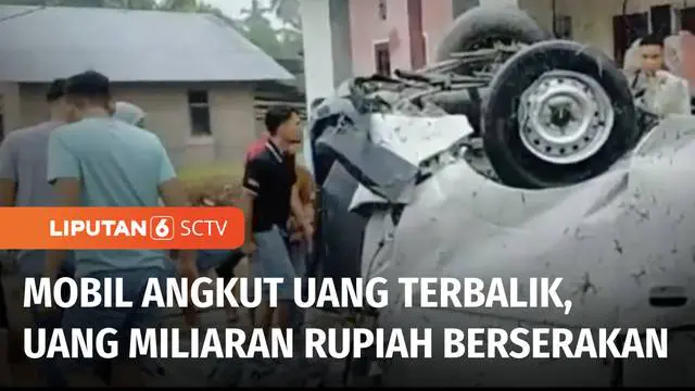 Sebuah mobil pengangkut uang milik bank mengalami kecelakaan, lalu terguling di Padang Pariaman, Sumatera Barat. Akibatnya uang kertas miliaran rupiah berserakan.