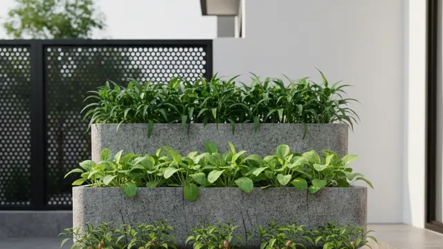 Ide Kebun Sayur Pakai Pot Semen Minimalis Halaman Depan. AI