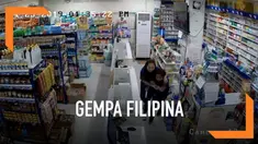 Detik-detik pengunjung dan karyawan minimarket berhamburan saat gempa magnitudo 6,5 mengguncang kota Catarman, Samar, Filipina.