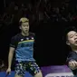 Pasangan Indonesia, Kevin Sanjaya/Marcus Gideon, saat melawan Mohammad Ahsan/Hendra Setiawan, pada laga Indonesia Masters 2019 di Istora, Jakarta, Minggu (27/1). Kevin/Marcus menang 21-17, 21-11. (Bola.com/M Iqbal Ichsan)