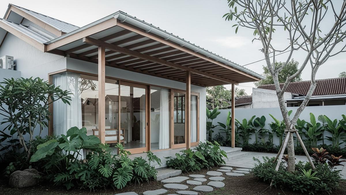 9 Model Kanopi Teras dari Rangka Kayu yang Bikin Rumah Adem, Desain Minimalis Tropis